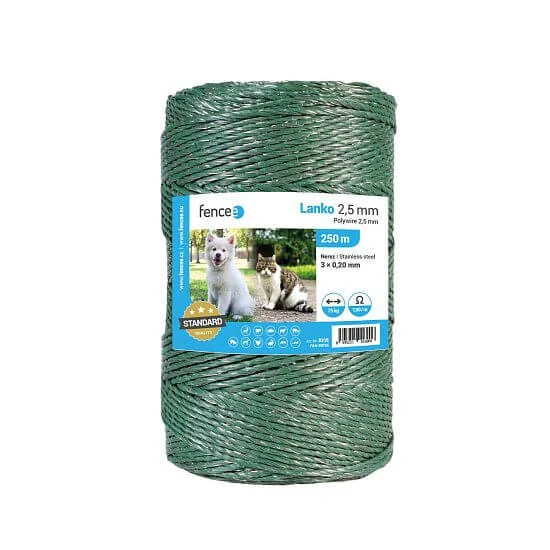 Lanko pro elektrický ohradník, průměr 2,5 mm, zelené, délka 250 m
