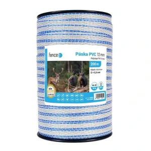 Páska PVC pro elektrický ohradník, šířka 12 mm, bílo-modrá, 200 m, 0,01 Ω/m