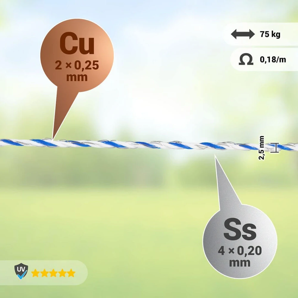 Lanko pro elektrický ohradník 2,5 mm/800 m modro-bílé