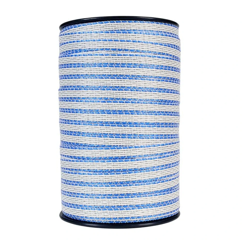 Páska PVC pro elektrický ohradník, šířka 12 mm, bílo-modrá, 200 m, 0,01 Ω/m