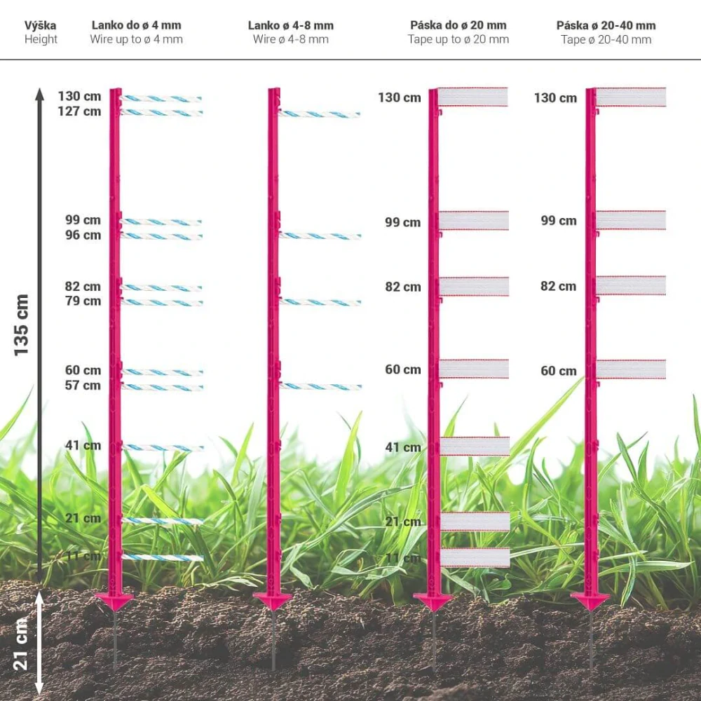 Výpasná tyč 155/133 cm, kovový hrot růžová